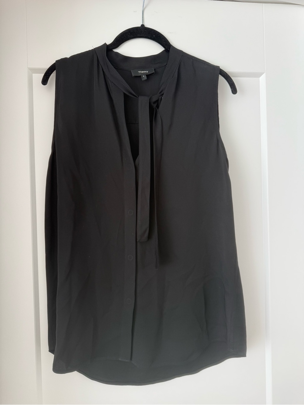 Theory Black Sleeveless Tie-Neck Blouse (S)
